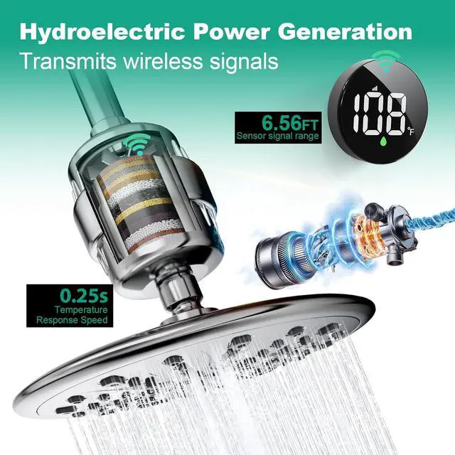 Alt view image 7 of 7 - Tem8 Bathroom Shower Filter Fixture with Wireless Temperature Display | Hard Water Purifier 99.99% Remove Chlorine & Heavy Metals | Improve Skin & Hair Health | Chrome Hardware Accessories