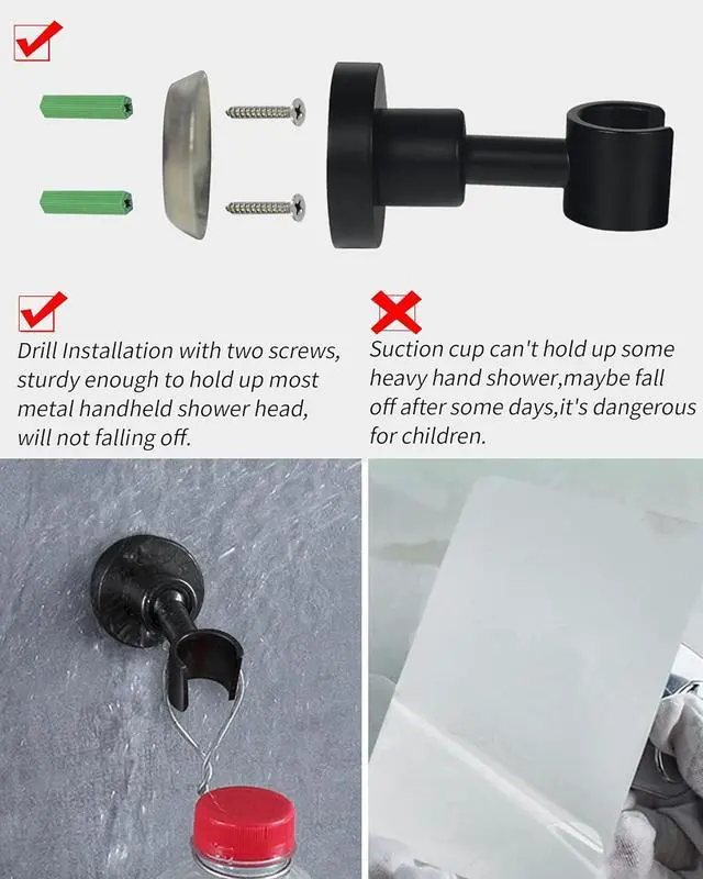 Alt view image 3 of 6 - PHASAT Shower Head Holder Wall Mount SUS304 Stainless Steel Shower Wand Holder,Adjustable Handheld Shower Head Bracket Holder Matte Black,A13021B