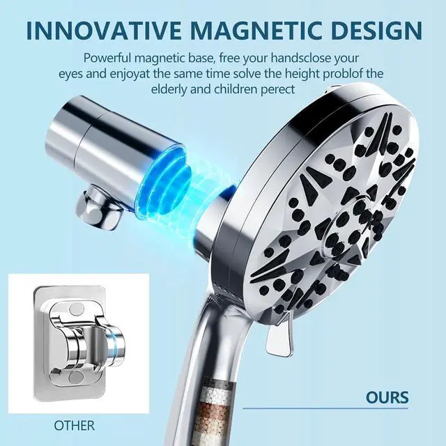 Alt view image 3 of 7 - MIKEE Filtered Shower Head with Handheld,Magnetic Holder Design,High Pressure Shower Head with Filters for Bathroom, Detachable Shower Filter Head for Hard Water, Remove Chlorine & Impurities