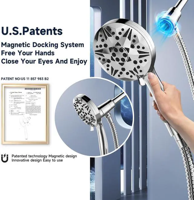Alt view image 7 of 7 - MIKEE Filtered Shower Head with Handheld,Magnetic Holder Design,High Pressure Shower Head with Filters for Bathroom, Detachable Shower Filter Head for Hard Water, Remove Chlorine & Impurities