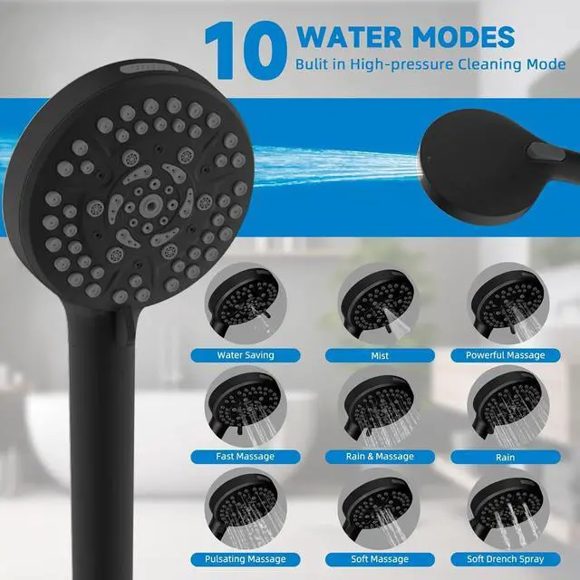 Alt view image 3 of 7 - Filtered Dual Shower Heads with Handheld Spary Combo, 3-Way High Pressure 10 Modes Handheld Shower & 7 Modes Rain Shower Separately or Together, with 20 Stage Shower Filter, Matteblack