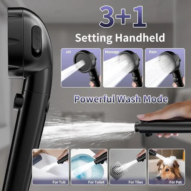 Alt view image 5 of 7 - KAIYING Handheld Shower Head with Filters, High Pressure Mineral Shower Heads with Hose, Shower Envy Filtered Shower Head with Handheld, RV Shower with On Off Switch (Matte Black)