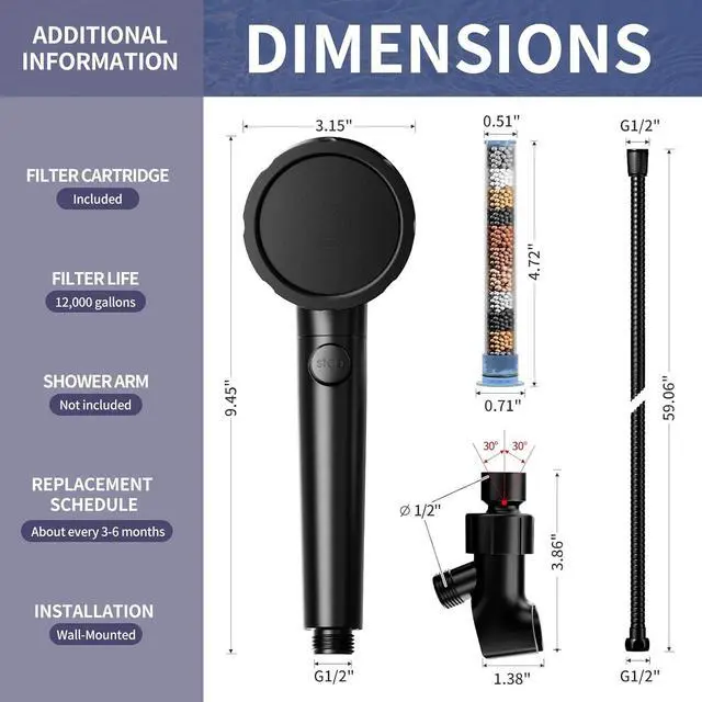 Alt view image 7 of 7 - KAIYING Handheld Shower Head with Filters, High Pressure Mineral Shower Heads with Hose, Shower Envy Filtered Shower Head with Handheld, RV Shower with On Off Switch (Matte Black)