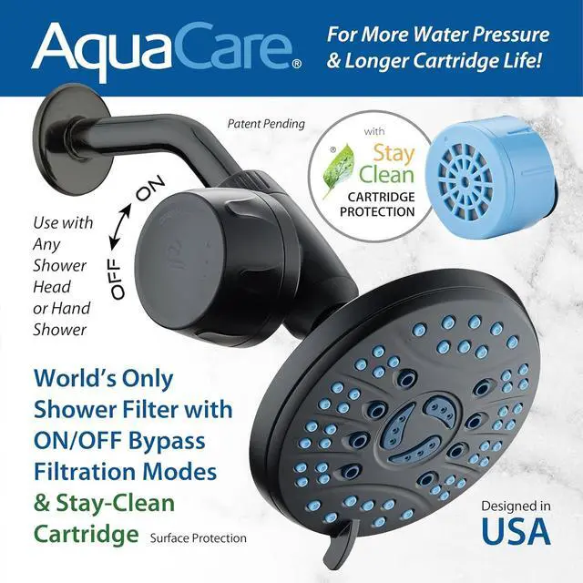 Alt view image 3 of 7 - AquaCare Skin & Hair - World's Most Advanced Shower Filter for Fixed or Handheld Shower Heads with ON/OFF Filtration Modes, Instant Cartridge Reload & Stay-Clean Enriched KDF Cartridge/Matte Black