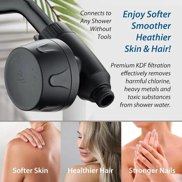 Alt view image 5 of 7 - AquaCare Skin & Hair - World's Most Advanced Shower Filter for Fixed or Handheld Shower Heads with ON/OFF Filtration Modes, Instant Cartridge Reload & Stay-Clean Enriched KDF Cartridge/Matte Black