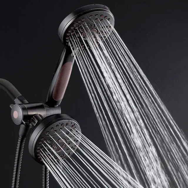 Alt view image 2 of 7 - High Pressure 48-mode Luxury 3-way Combo  Dual Rain & Handheld Shower Head  6 Foot Stainless Steel Hose  Anti Slip Grip  All Oil Rubbed Bronze Finish  Top US Brand  Extra Wall Bracket