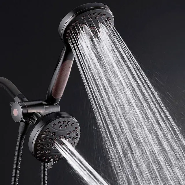 Alt view image 3 of 7 - High Pressure 48-mode Luxury 3-way Combo  Dual Rain & Handheld Shower Head  6 Foot Stainless Steel Hose  Anti Slip Grip  All Oil Rubbed Bronze Finish  Top US Brand  Extra Wall Bracket