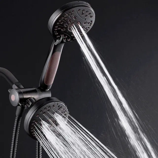 Alt view image 4 of 7 - High Pressure 48-mode Luxury 3-way Combo  Dual Rain & Handheld Shower Head  6 Foot Stainless Steel Hose  Anti Slip Grip  All Oil Rubbed Bronze Finish  Top US Brand  Extra Wall Bracket