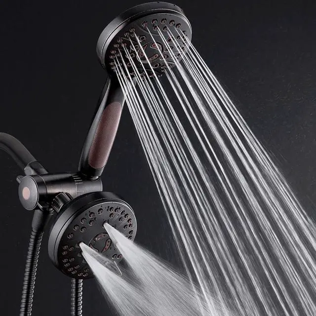 Alt view image 5 of 7 - High Pressure 48-mode Luxury 3-way Combo  Dual Rain & Handheld Shower Head  6 Foot Stainless Steel Hose  Anti Slip Grip  All Oil Rubbed Bronze Finish  Top US Brand  Extra Wall Bracket