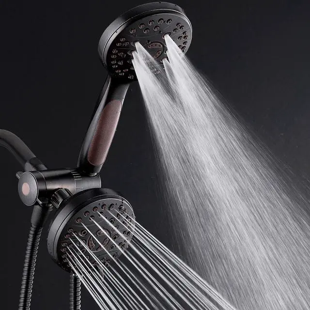Alt view image 6 of 7 - High Pressure 48-mode Luxury 3-way Combo  Dual Rain & Handheld Shower Head  6 Foot Stainless Steel Hose  Anti Slip Grip  All Oil Rubbed Bronze Finish  Top US Brand  Extra Wall Bracket