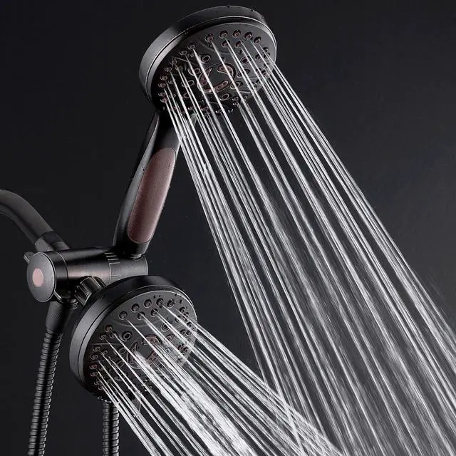 Alt view image 7 of 7 - High Pressure 48-mode Luxury 3-way Combo  Dual Rain & Handheld Shower Head  6 Foot Stainless Steel Hose  Anti Slip Grip  All Oil Rubbed Bronze Finish  Top US Brand  Extra Wall Bracket