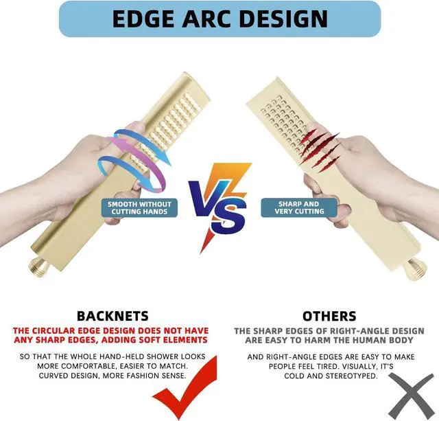 Alt view image 2 of 7 - Solid Brass Handheld Shower Head Arc Design High Pressure Brushed Gold Hand Shower Wand with Adjustable Supply Elbow Wall Connector Shower Holder and 59 Stainless Steel Hose Set