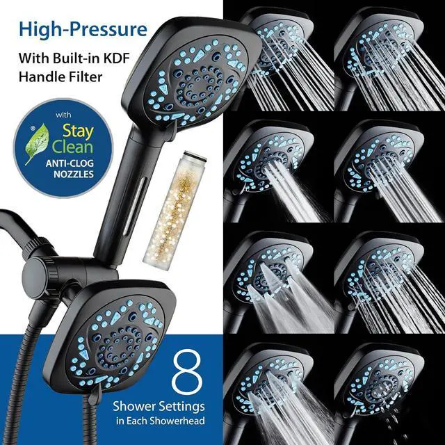Alt view image 4 of 7 - 6-way High Pressure 82 Spray Mode Filtered Showerhead Combo - Handheld Shower Head Filters Chlorine to Heal Dry Skin, Revive Hair - Dual Power Wash Cleans Tub, Tile, Pets - Hard Water Softener, Black