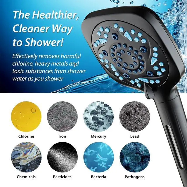 Alt view image 6 of 7 - 6-way High Pressure 82 Spray Mode Filtered Showerhead Combo - Handheld Shower Head Filters Chlorine to Heal Dry Skin, Revive Hair - Dual Power Wash Cleans Tub, Tile, Pets - Hard Water Softener, Black