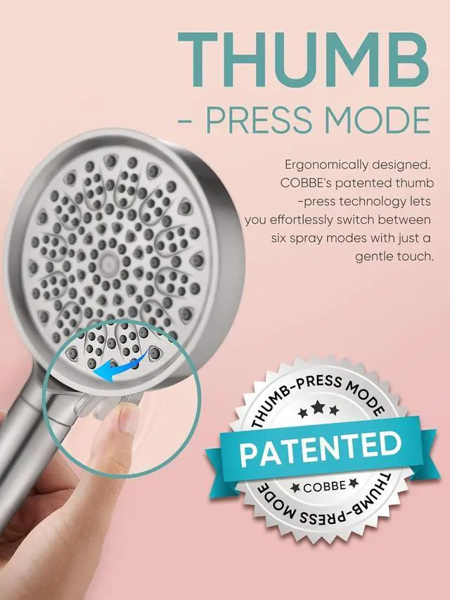 Alt view image 2 of 7 - Cobbe Filtered Shower Head with Handheld, 6 Spray Modes, Water Softener Filters - Remove Chlorine, Reduce Dry Skin - Brushed Nickel