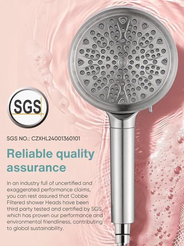 Alt view image 6 of 7 - Cobbe Filtered Shower Head with Handheld, 6 Spray Modes, Water Softener Filters - Remove Chlorine, Reduce Dry Skin - Brushed Nickel
