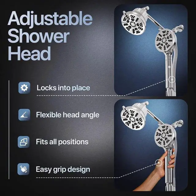 Alt view image 6 of 7 - AQUAZEN® Dual Filtered Shower Head Combo | Rainfall + Handheld | 6 Spray Modes | High Pressure | Flexible Mount | Hard Water Filtration | 60" Hose | Chrome Finish