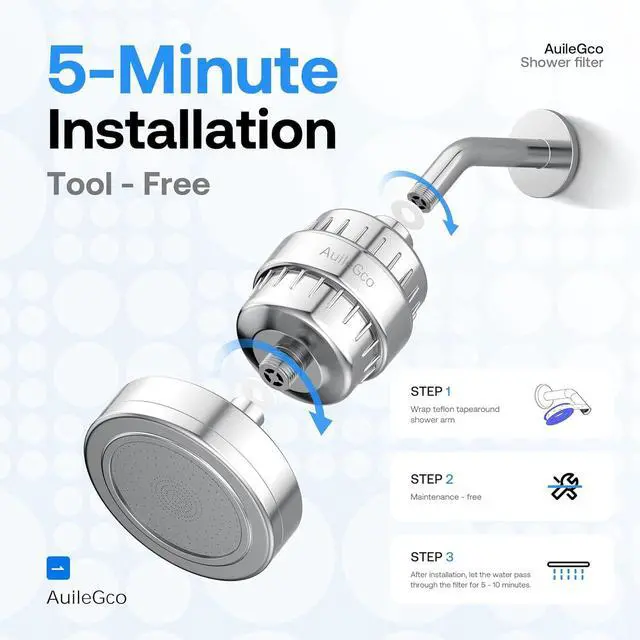 Alt view image 4 of 6 - 25+3 Stage AuileGco High-Output Filtered Shower Head Set-Shower Filter for Hard Water, Heavy Metals, Chlorine and Harmful Substance