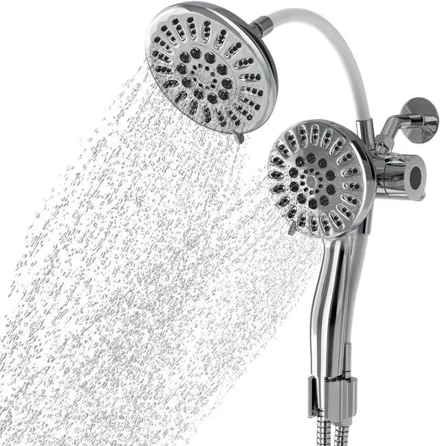 Main image of AQUAZEN® Dual Shower Head Combo | Adjustable Rainfall + Handheld Shower | 6 Spray Modes Each | Flexible Mount & Swivel Heads | 5ft Stainless Steel Hose | Premium Chrome Finish | Fits All US Showers