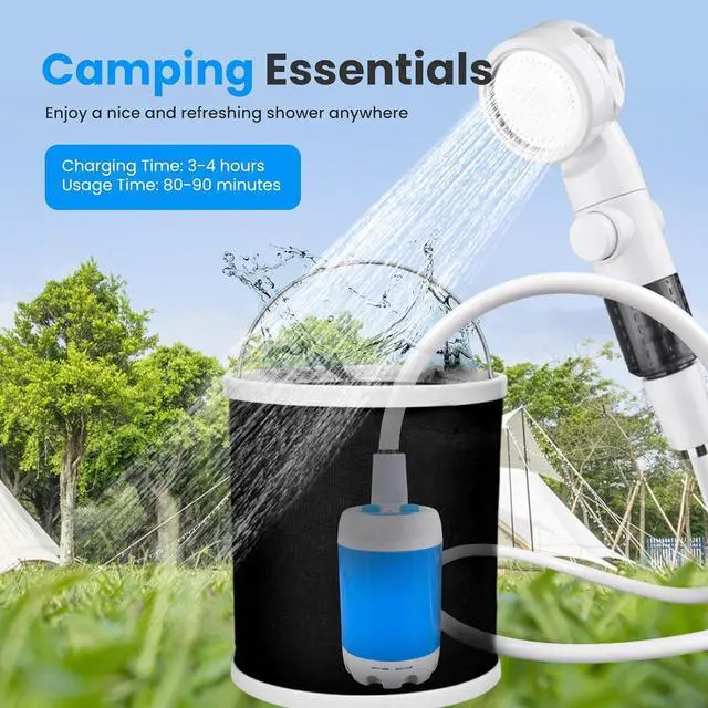 Alt view image 7 of 7 - Portable Camping Shower Outdoor Camp Shower Pump,Upgrade Rechargeable Electric Shower Pump with Intelligent Digital Display Multiple Spray Modes for Camping, Hiking, Traveling,RV