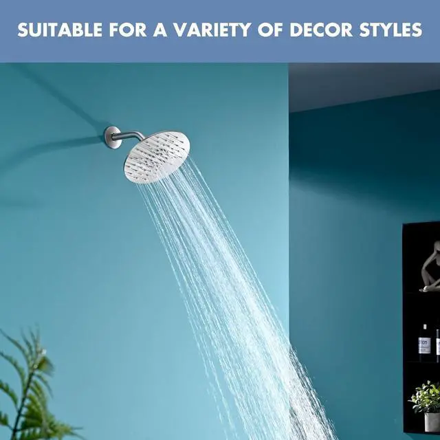 Alt view image 2 of 7 - Rainfall Shower Head, MEDIOMI Rain Shower Head Set - Ultra-Thin Design High Flow Stainless Steel Large Round Rain Shower Heads with Shower Arm and Flange (8-Inch, Brushed Nickel)