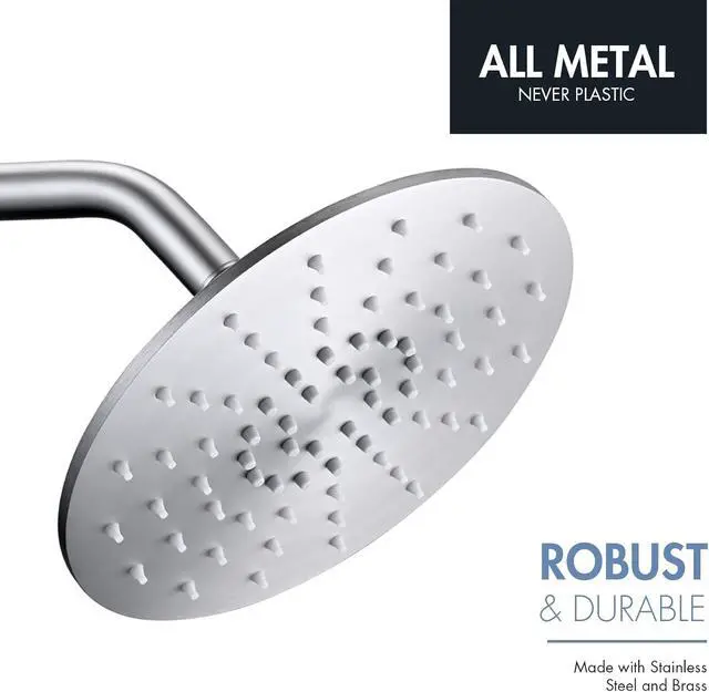 Alt view image 3 of 7 - Rainfall Shower Head, MEDIOMI Rain Shower Head Set - Ultra-Thin Design High Flow Stainless Steel Large Round Rain Shower Heads with Shower Arm and Flange (8-Inch, Brushed Nickel)