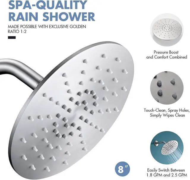 Alt view image 4 of 7 - Rainfall Shower Head, MEDIOMI Rain Shower Head Set - Ultra-Thin Design High Flow Stainless Steel Large Round Rain Shower Heads with Shower Arm and Flange (8-Inch, Brushed Nickel)