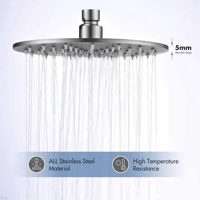 Alt view image 6 of 7 - Rainfall Shower Head, MEDIOMI Rain Shower Head Set - Ultra-Thin Design High Flow Stainless Steel Large Round Rain Shower Heads with Shower Arm and Flange (8-Inch, Brushed Nickel)