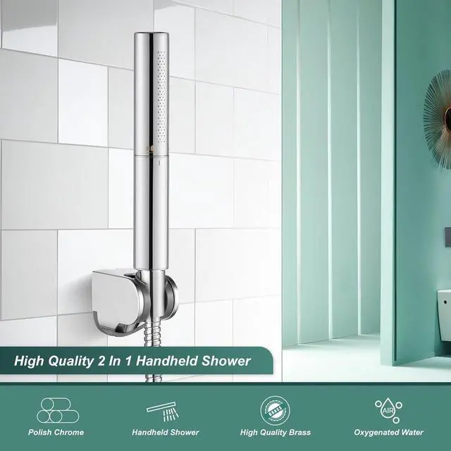 Alt view image 2 of 7 - Heyalan Brass 2 in1 Function Handheld Spray Hand Shower High Pressure Handheld Sprinklert Shower Wand with Shower Hose and ABS Hand Shower Holder, Polished Chrome
