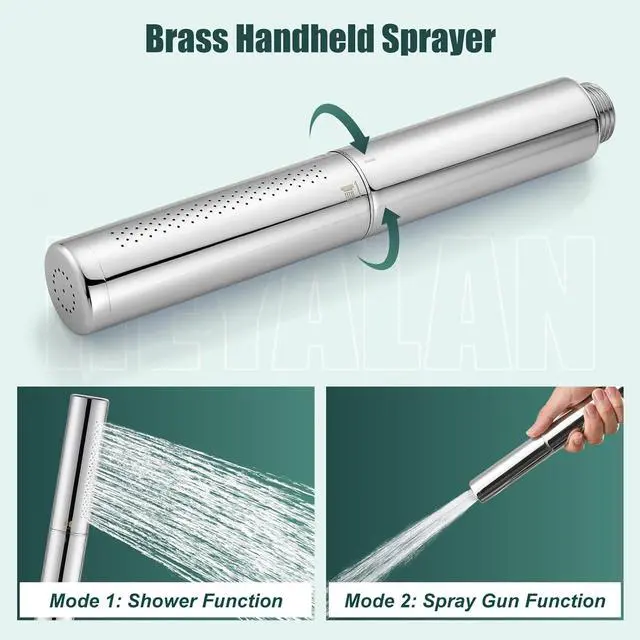 Alt view image 6 of 7 - Heyalan Brass 2 in1 Function Handheld Spray Hand Shower High Pressure Handheld Sprinklert Shower Wand with Shower Hose and ABS Hand Shower Holder, Polished Chrome