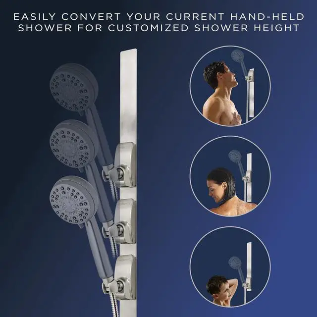 Alt view image 2 of 7 - Waterpik Magnetic Slide Strip Accessory Kit, Brushed Nickel - For Handheld Shower Heads (not included) - Height Adjustable