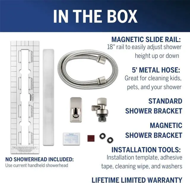 Alt view image 3 of 7 - Waterpik Magnetic Slide Strip Accessory Kit, Brushed Nickel - For Handheld Shower Heads (not included) - Height Adjustable
