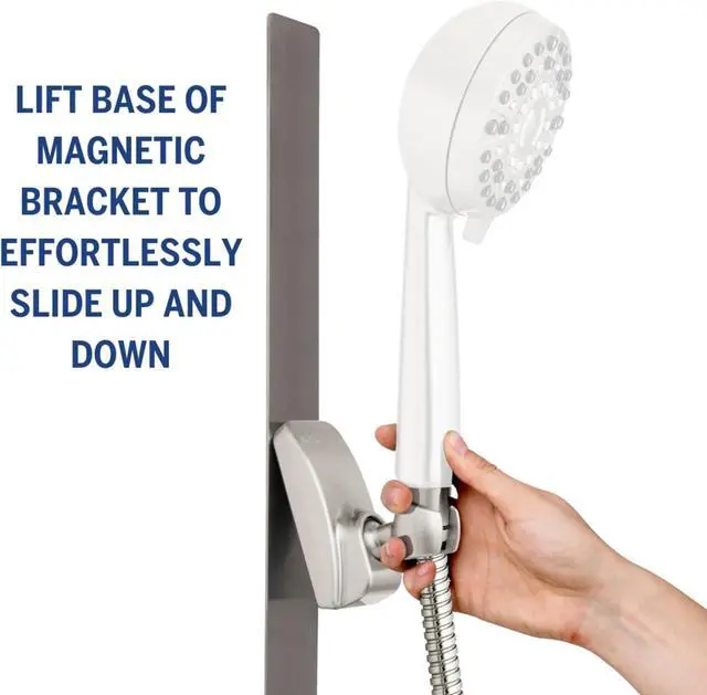 Alt view image 4 of 7 - Waterpik Magnetic Slide Strip Accessory Kit, Brushed Nickel - For Handheld Shower Heads (not included) - Height Adjustable