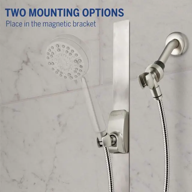 Alt view image 7 of 7 - Waterpik Magnetic Slide Strip Accessory Kit, Brushed Nickel - For Handheld Shower Heads (not included) - Height Adjustable