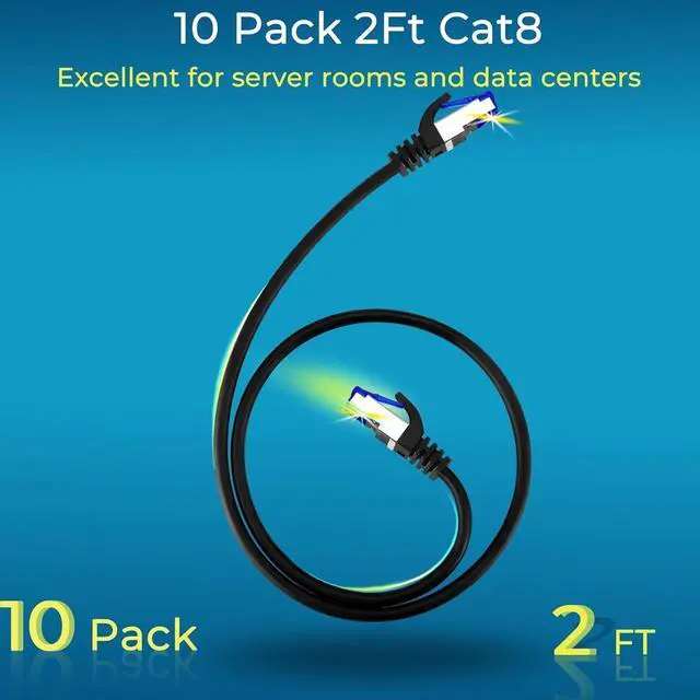 Alt view image 2 of 6 - Rapink Patch Cables Cat8 2ft 10 Pack Slim, Cat8 Ethernet Patch Cable 40G Support, Snagless Cat 8 Patch Cable for Patch Panel to Switch, Flexiable Cat 8 Ethernet Cable Datacenter with Gold Plated