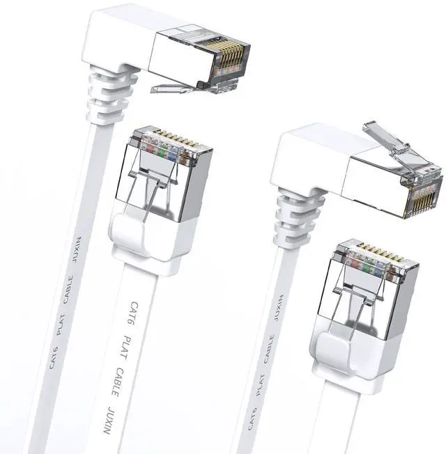 Main image of 2Pack 90 Degree Cat 6 Ethernet Cable Flat Right Angle Cat6 Ethernet Patch Cable-1.5ft, High Speed Slim CAT6 Gigabit Internet Network LAN Patch Cords- White(UP+Down) Angle