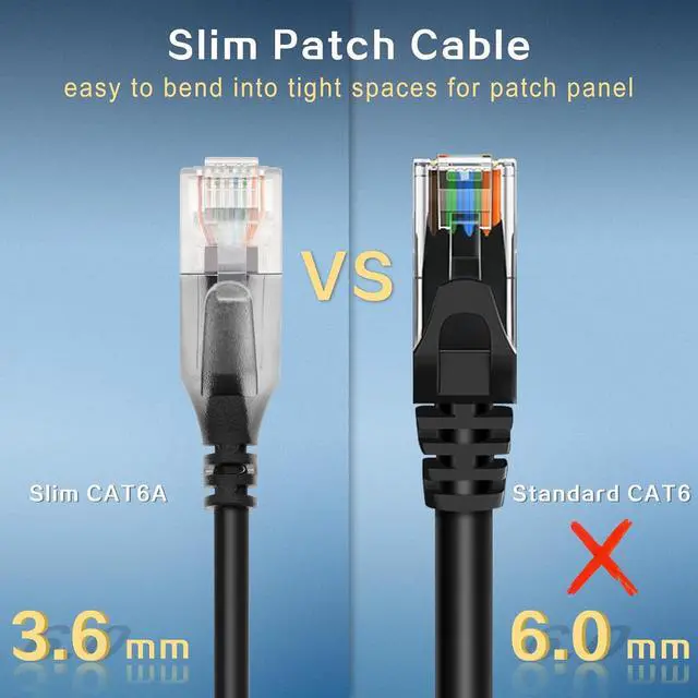 Alt view image 5 of 6 - Patch Cables Cat6a 1ft (10 Pack) Slim, Cat6a Patch Cable 10G Pure Bare Copper Snagless RJ45 Network Patch Cables,for Home and Enterprise Network -Black