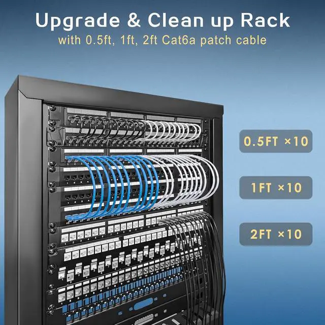 Alt view image 6 of 6 - Patch Cables Cat6a 1ft (10 Pack) Slim, Cat6a Patch Cable 10G Pure Bare Copper Snagless RJ45 Network Patch Cables,for Home and Enterprise Network -Black