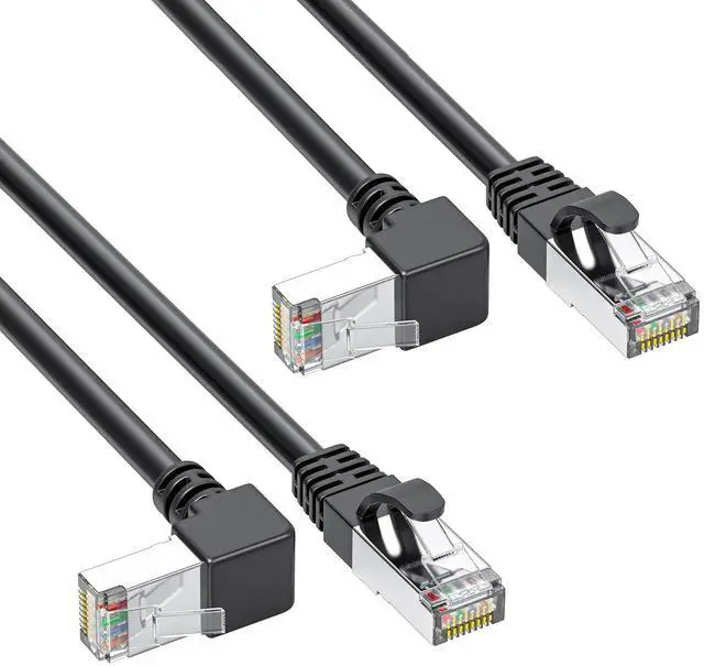 Main image of 2Pack 90 Degree Cat6a Ethernet Cable Shielded 1.5ft Downward Angle, FTP-Cat6 Right Angle ethernet Patch Cable Short RJ45 Network Cable Short for 10Gpbs-Black
