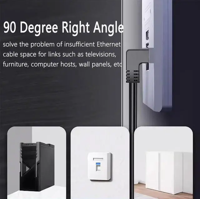 Alt view image 3 of 7 - 2Pack 90 Degree Cat6a Ethernet Cable Shielded 1.5ft Downward Angle, FTP-Cat6 Right Angle ethernet Patch Cable Short RJ45 Network Cable Short for 10Gpbs-Black