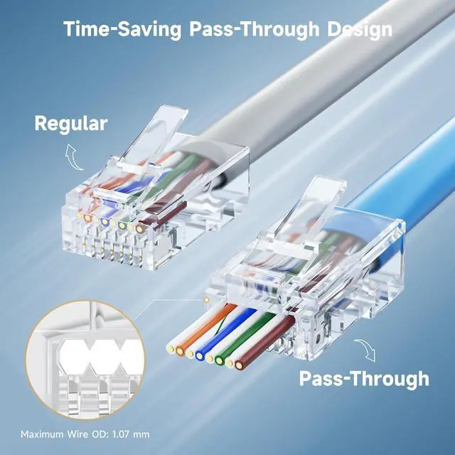 Alt view image 2 of 6 - Cable Matters 50-Pack Cat 6 Pass Through RJ45 Connectors, 50µ Gold Plated (Cat 6 Ends / Cat6 Connector /RJ45 Modular Plugs/Ethernet Plugs/Network Connector) for Solid or Stranded UTP Ethernet Cable