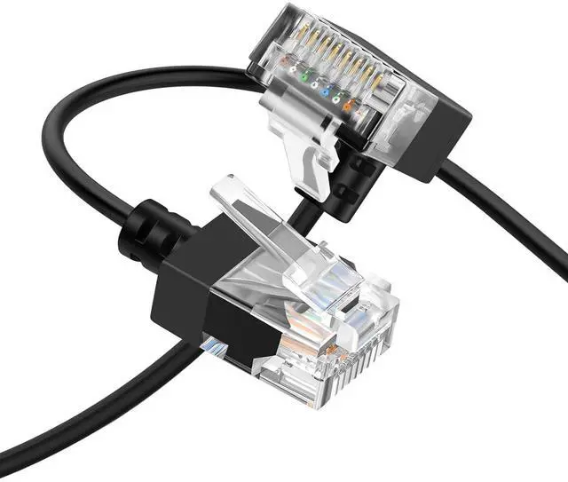 Main image of Cat6A Ethernet Cable 90 Degree Up Angled 15FT, Flexible Slim & Ultra Thin Cat6 Rj45 Ethernet Patch LAN Cord up to High Speed 10Gbps 550MHz for PC, Router, Printer, Modem (Black)