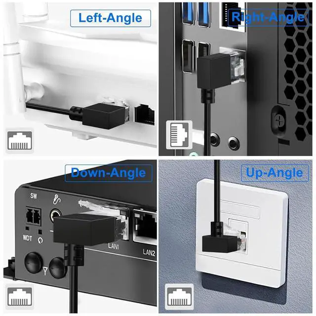 Alt view image 3 of 7 - Cat6A Ethernet Cable 90 Degree Up Angled 15FT, Flexible Slim & Ultra Thin Cat6 Rj45 Ethernet Patch LAN Cord up to High Speed 10Gbps 550MHz for PC, Router, Printer, Modem (Black)