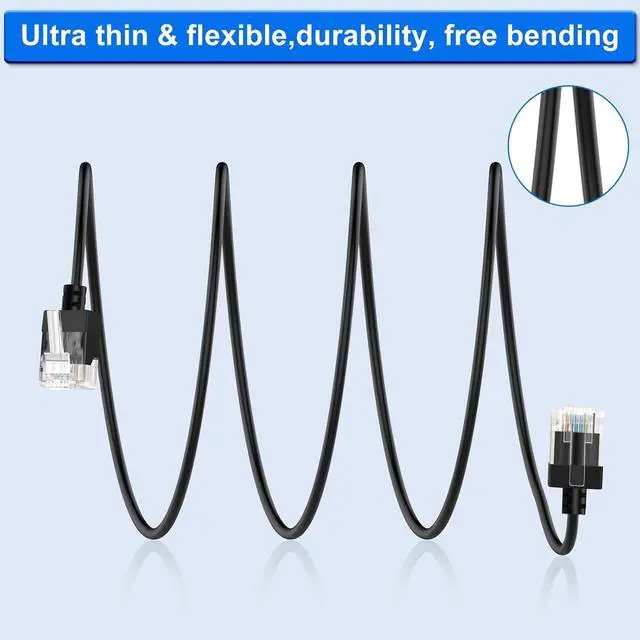 Alt view image 6 of 7 - Cat6A Ethernet Cable 90 Degree Up Angled 15FT, Flexible Slim & Ultra Thin Cat6 Rj45 Ethernet Patch LAN Cord up to High Speed 10Gbps 550MHz for PC, Router, Printer, Modem (Black)