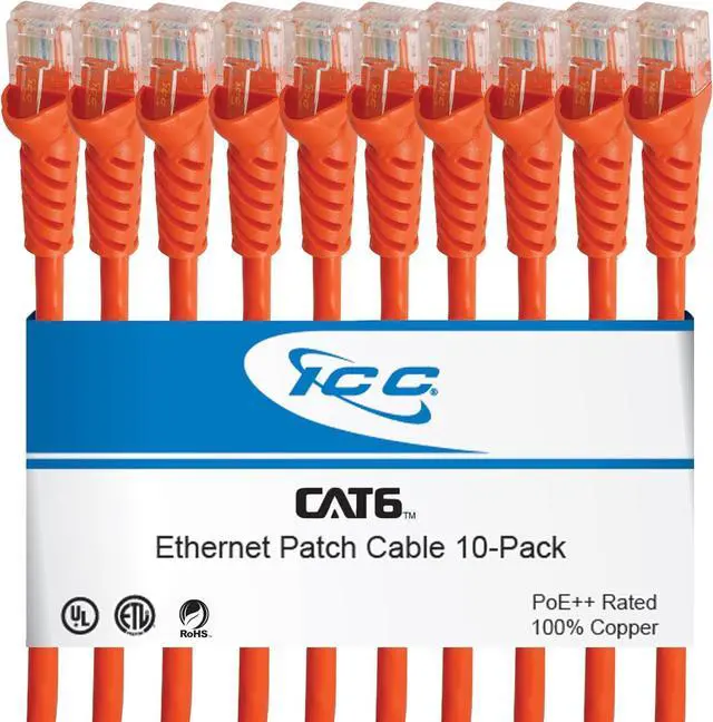 Main image of ICC CAT6 Ethernet Patch Cord 25 FT 1-Pack, UTP 24 AWG UL Listed, PoE++, 100% Stranded Copper Snagless Patch Cable for Patch Panel to Network Switch for Data Center, Office, and Home, 25 Feet Orange