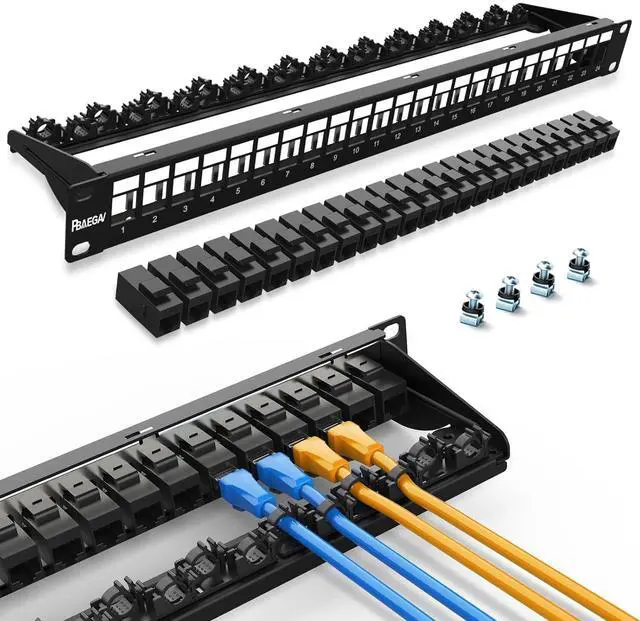 Main image of Patch Panel 24 Port with 24 Pcs Cat6 Keystone JackEC Listed UTP 10G Support with Removable Back Bar 1U Network Patch Panel 19 Inch for Cat6,Cat5e,Cat5 (CAT6, 1U24Port)