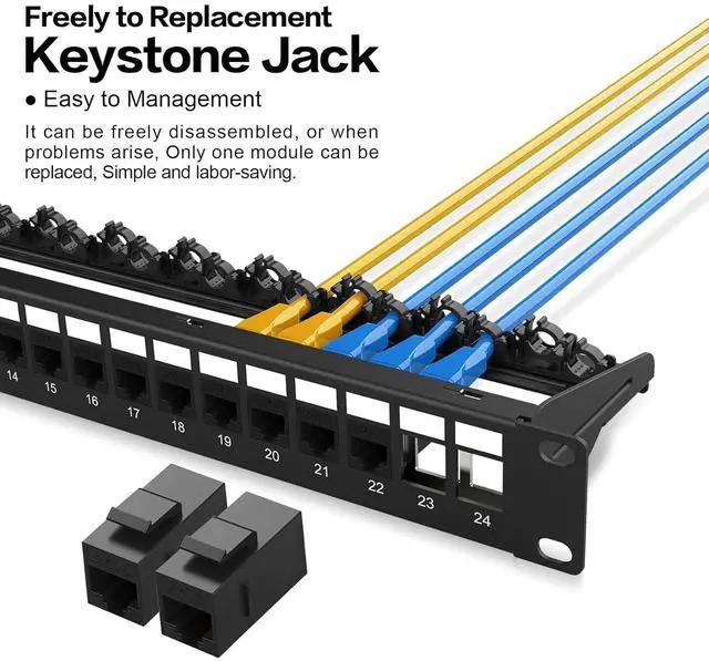 Alt view image 6 of 7 - Patch Panel 24 Port with 24 Pcs Cat6 Keystone JackEC Listed UTP 10G Support with Removable Back Bar 1U Network Patch Panel 19 Inch for Cat6,Cat5e,Cat5 (CAT6, 1U24Port)