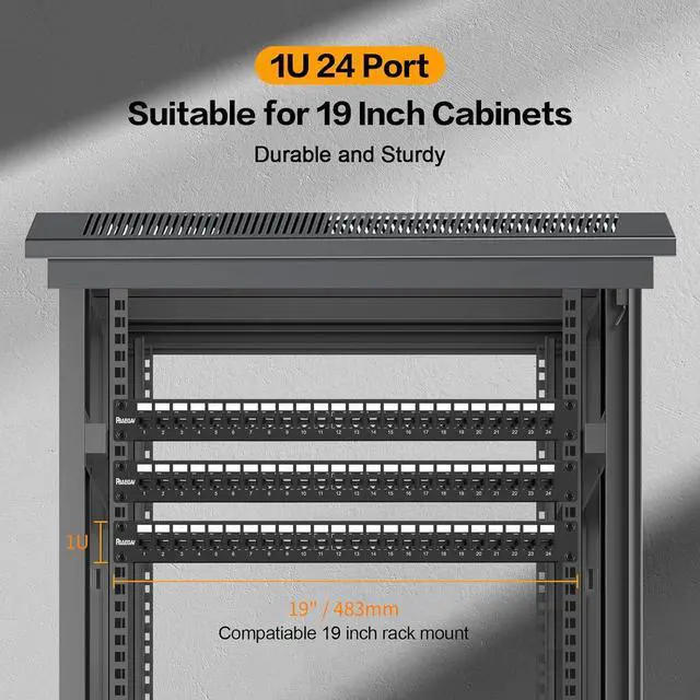 Alt view image 7 of 7 - Patch Panel 24 Port with 24 Pcs Cat6 Keystone JackEC Listed UTP 10G Support with Removable Back Bar 1U Network Patch Panel 19 Inch for Cat6,Cat5e,Cat5 (CAT6, 1U24Port)