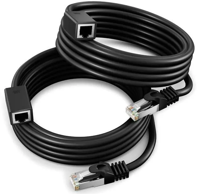 Main image of Ethernet Extension Cable, Cat 6 Ethernet Cable Extender, Internet Cable with Shielded RJ45 Male-to-Female Connector, LAN Cable Extension for Patch Networks, Black (10 Feet, 2 Pack)