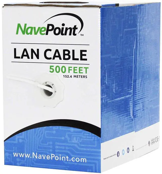 Main image of NavePoint CAT6 Ethernet Cable - CCA Bulk CAT6 Cable 500ft Ethernet Cable, 550MHz, 23AWG 4 Pair, Unshielded Twisted Pair (UTP), Solid White